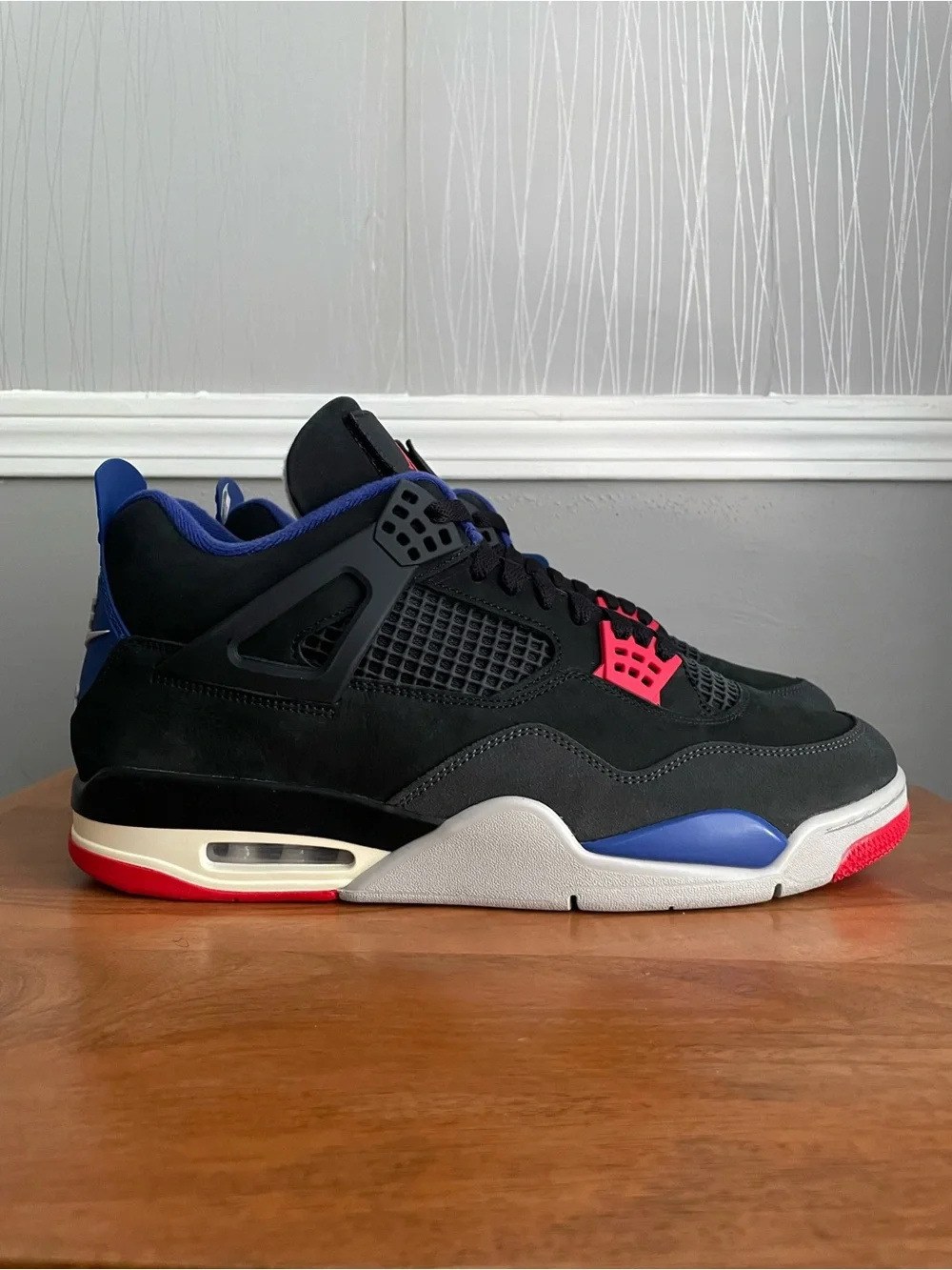 Nike Air Jordan 4 Retro Rare Air Black Fire Red Deep Royal Blue Men’s Size 13 FV